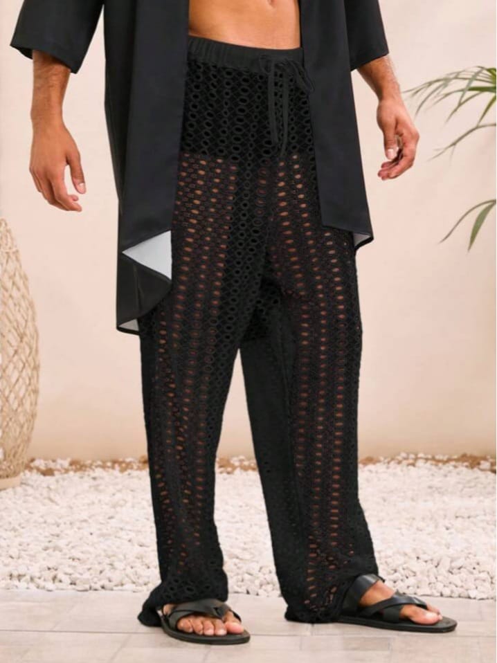 Men's Knitted casual Loose Fit Elastic Waist Straight Leg Lounge Pant